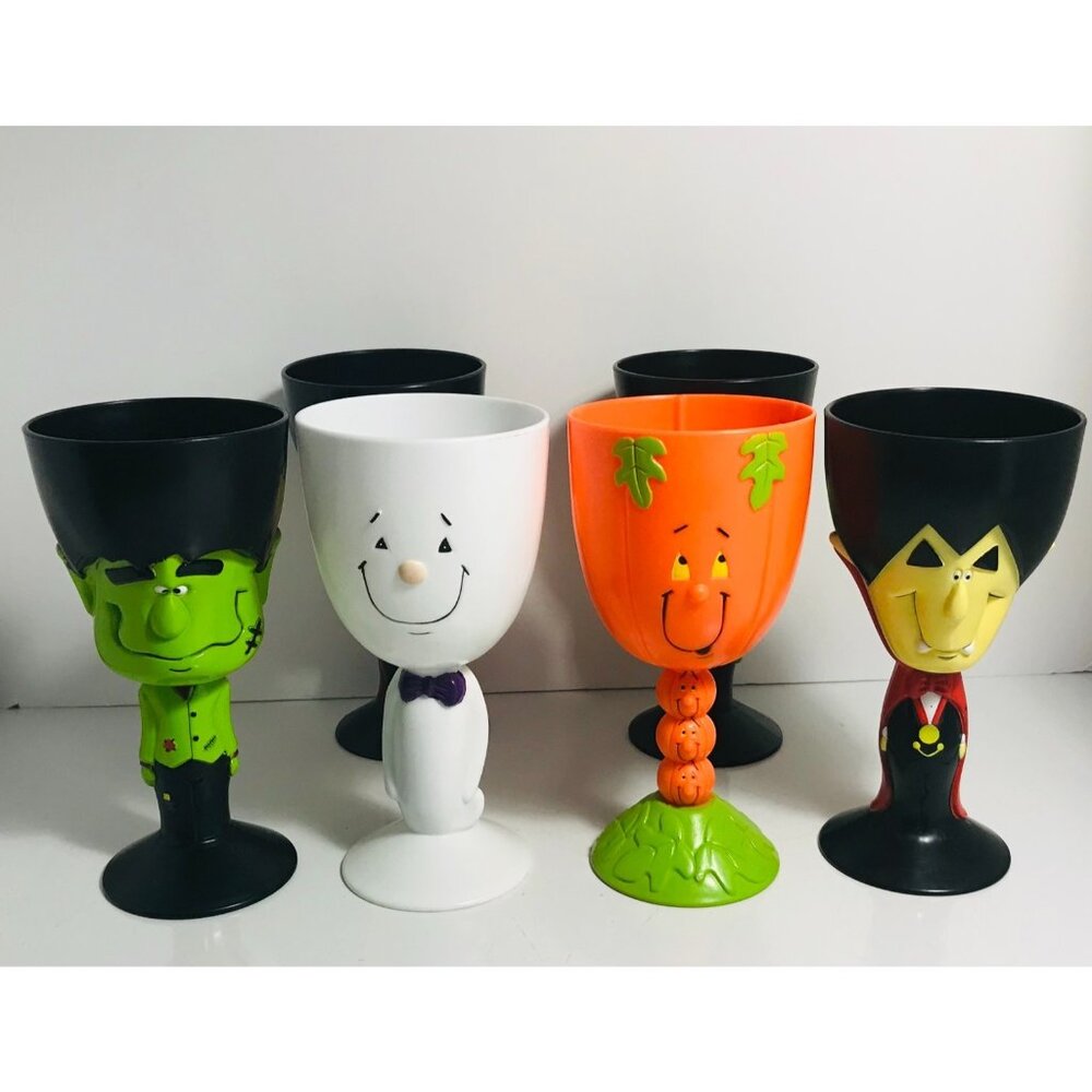 6 Halloween Monster Goblets Dracula Frankenstein Ghost Pumpkin Party Cups